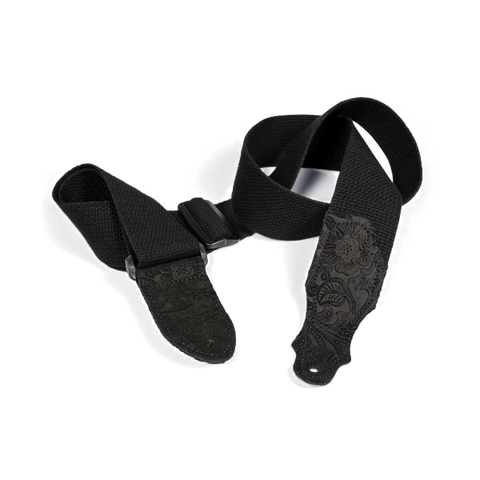 Franklin 2" Black Cotton Strap with Embossed Black Suede End Tab