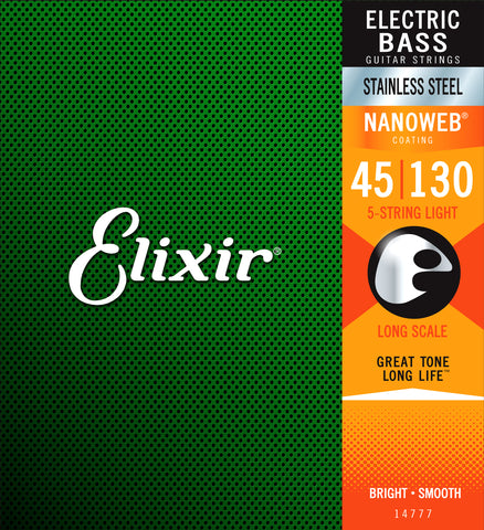 Elixir 14777 Nanoweb Bass  Stainless Steel Med-Light 45-130 5 String