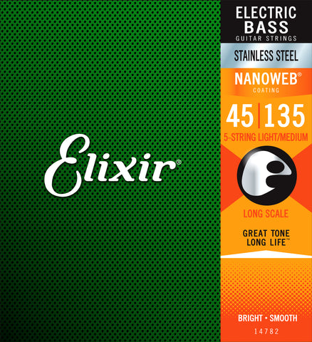 Elixir 14782 Nanoweb Bass  Stainless Steel 5 String MED-L