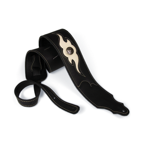 Franklin 3" Sculpted Ball Padded Black Leather with Cream Flame Insert & Concho